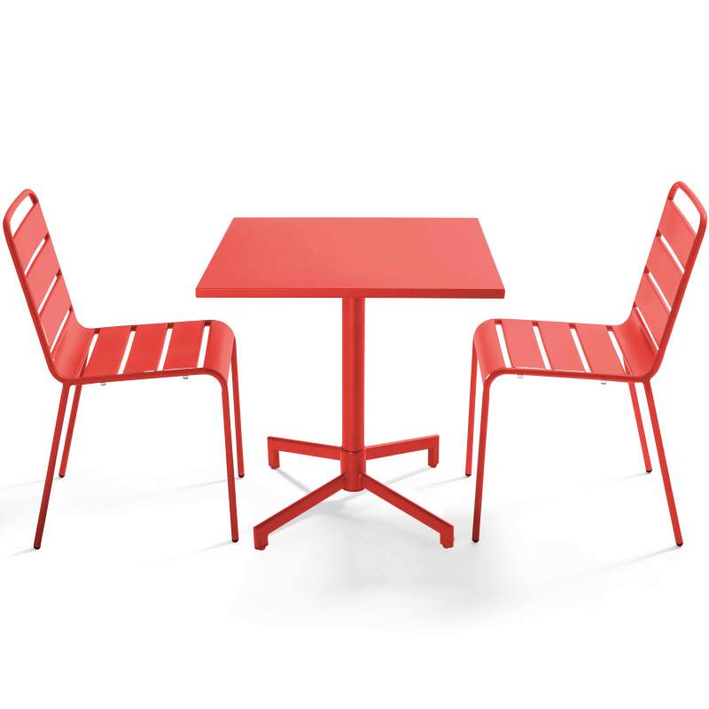 Table de terrasse bistrot carrée inclinable en métal 70x70 cm et 2 chaises