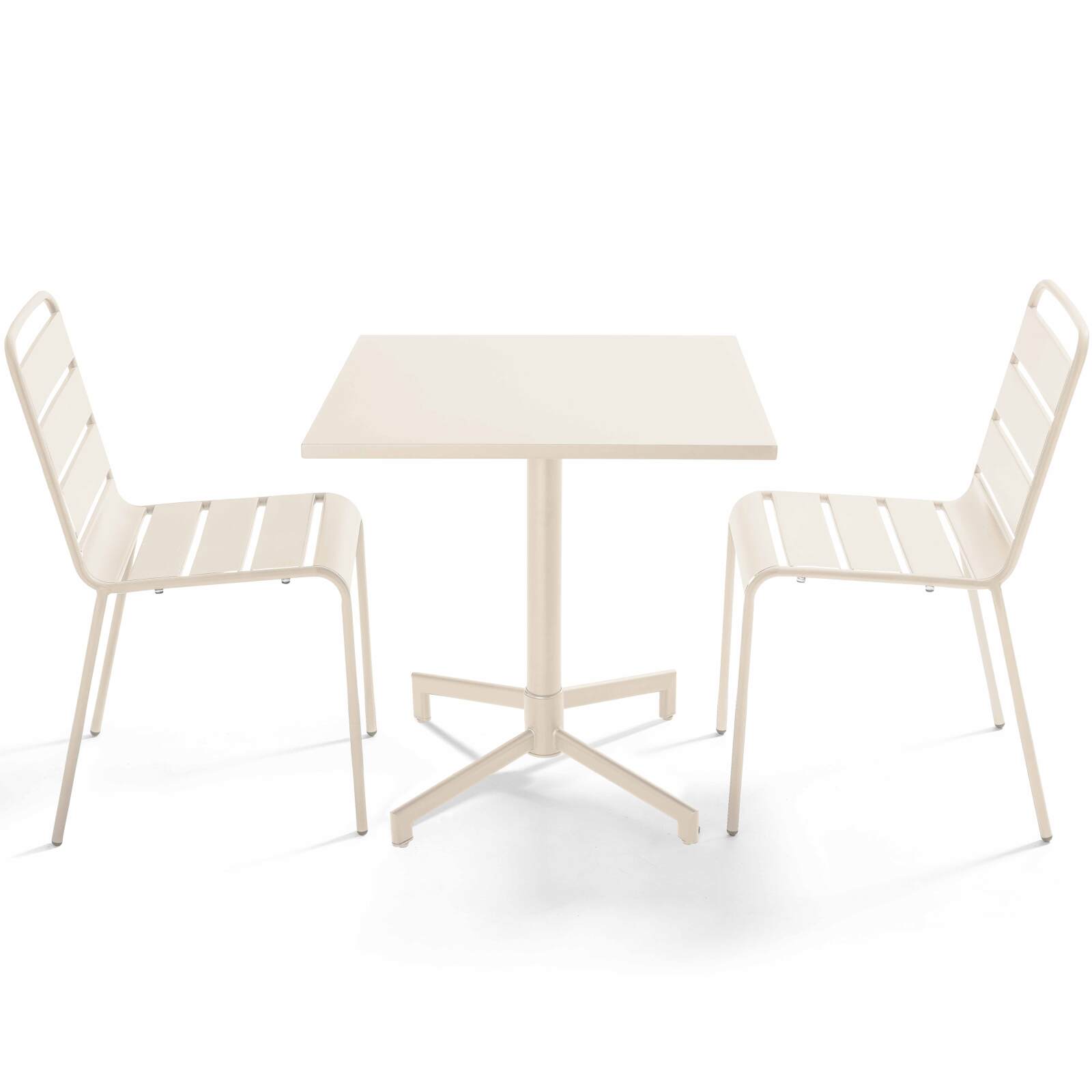 Table de terrasse bistrot carrée inclinable en métal 70x70 cm et 2 chaises