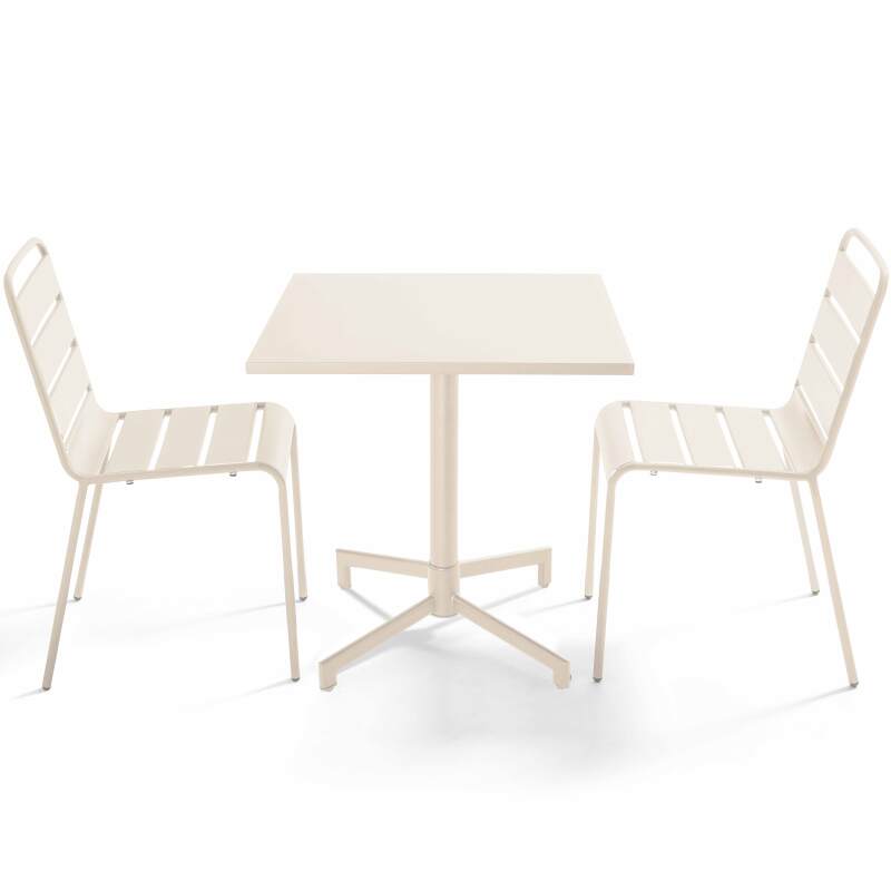 Table de terrasse bistrot carrée inclinable en métal 70x70 cm et 2 chaises