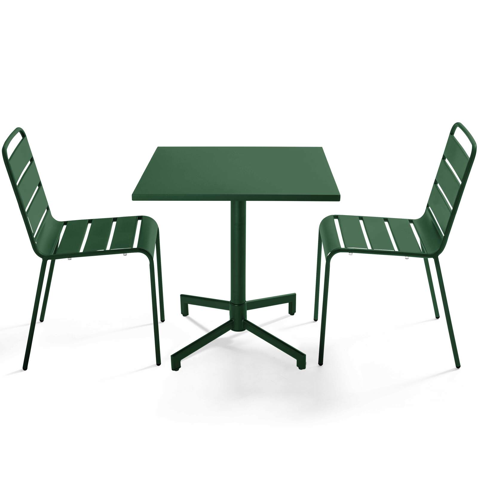 Table de terrasse bistrot carrée inclinable en métal 70x70 cm et 2 chaises