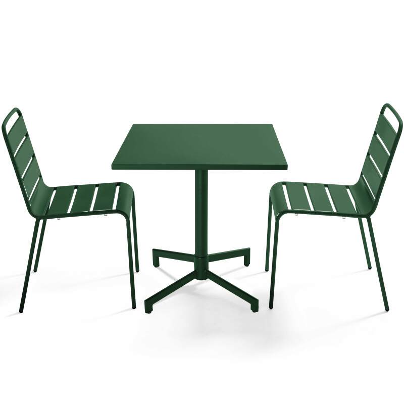 Table de terrasse bistrot carrée inclinable en métal 70x70 cm et 2 chaises