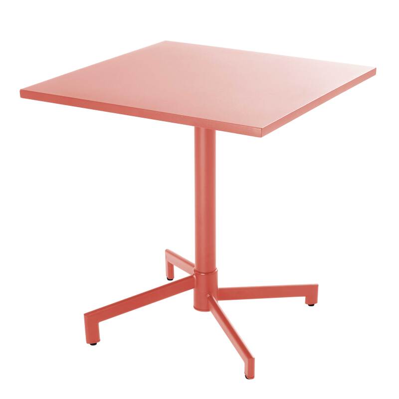 Table de terrasse de restaurant bistrot carrée inclinable en métal avec pied encastrable 70x70 cm et 2 chaises avec accoudoirs