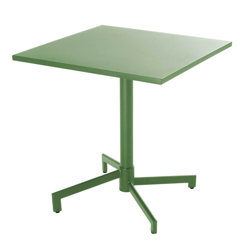 Table de terrasse de restaurant bistrot carrée inclinable en métal avec pied encastrable 70x70 cm et 2 chaises avec accoudoirs