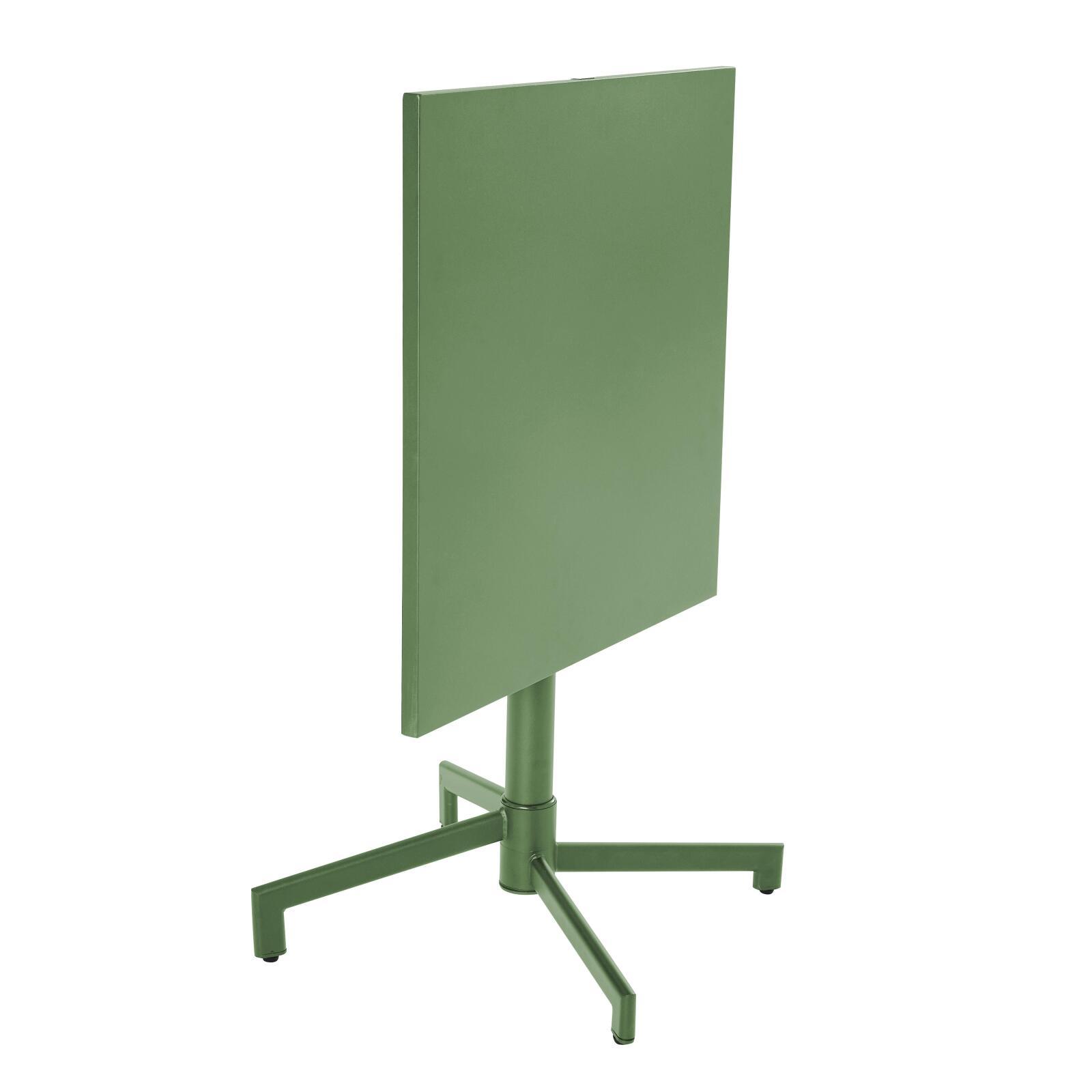 Table de terrasse de restaurant bistrot carrée inclinable en métal avec pied encastrable 70x70 cm et 2 chaises avec accoudoirs
