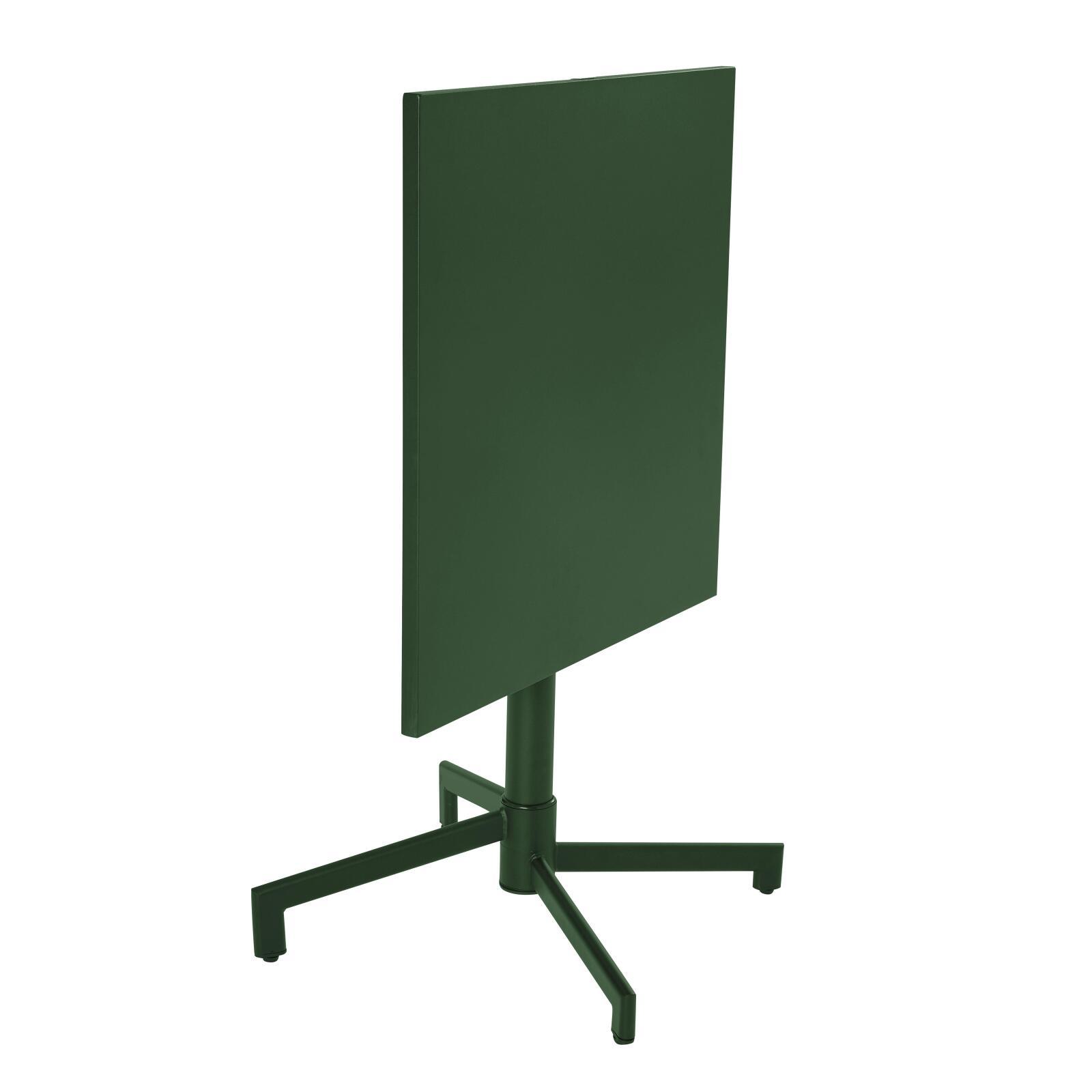 Table de terrasse de restaurant bistrot carrée inclinable en métal avec pied encastrable 70x70 cm et 2 chaises avec accoudoirs