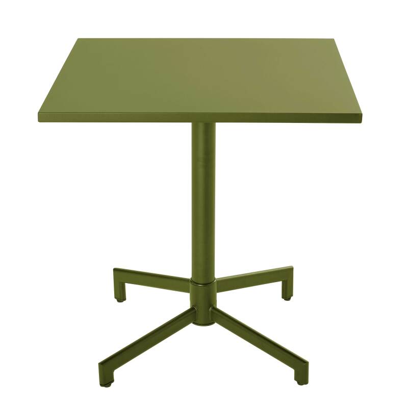 Table de terrasse de restaurant bistrot carrée inclinable en métal avec pied encastrable 70x70 cm et 2 chaises avec accoudoirs (2/9)