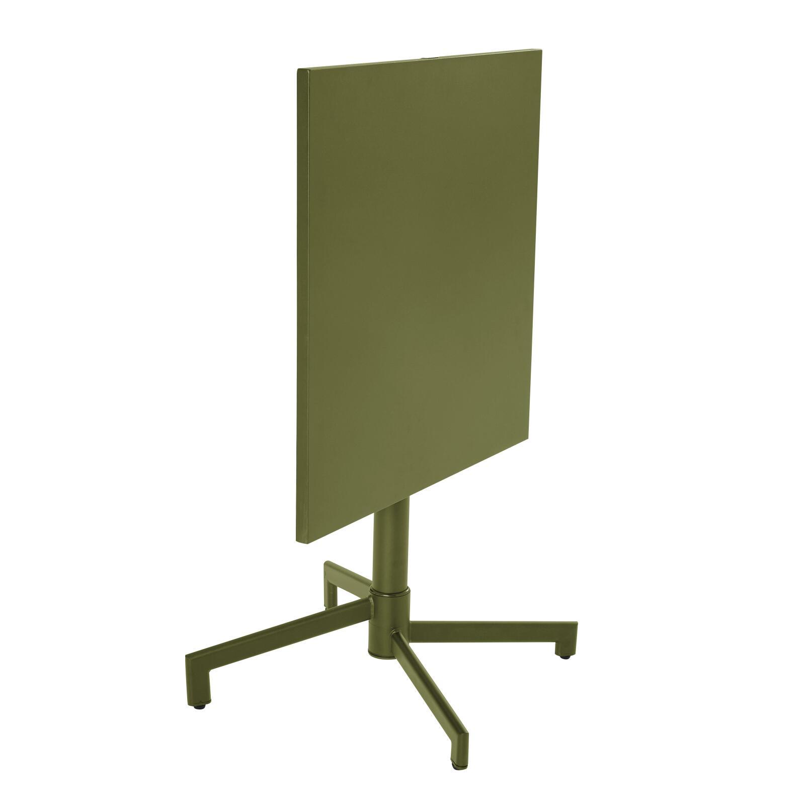 Table de terrasse de restaurant bistrot carrée inclinable en métal avec pied encastrable 70x70 cm et 2 chaises avec accoudoirs