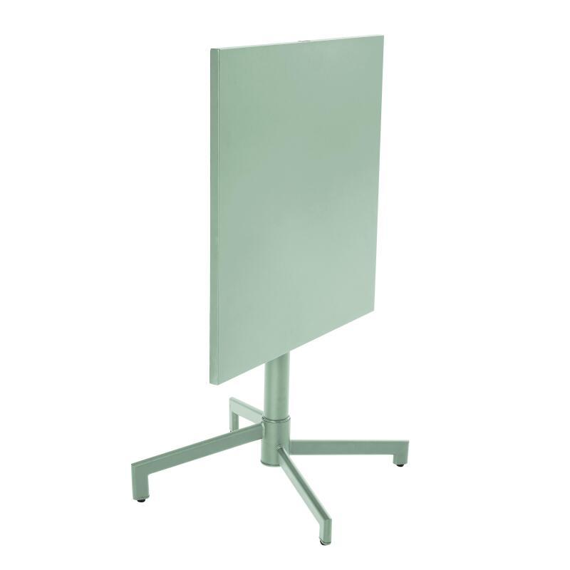 Table de terrasse de restaurant bistrot carrée inclinable en métal avec pied encastrable 70x70 cm et 2 chaises avec accoudoirs (4/9)