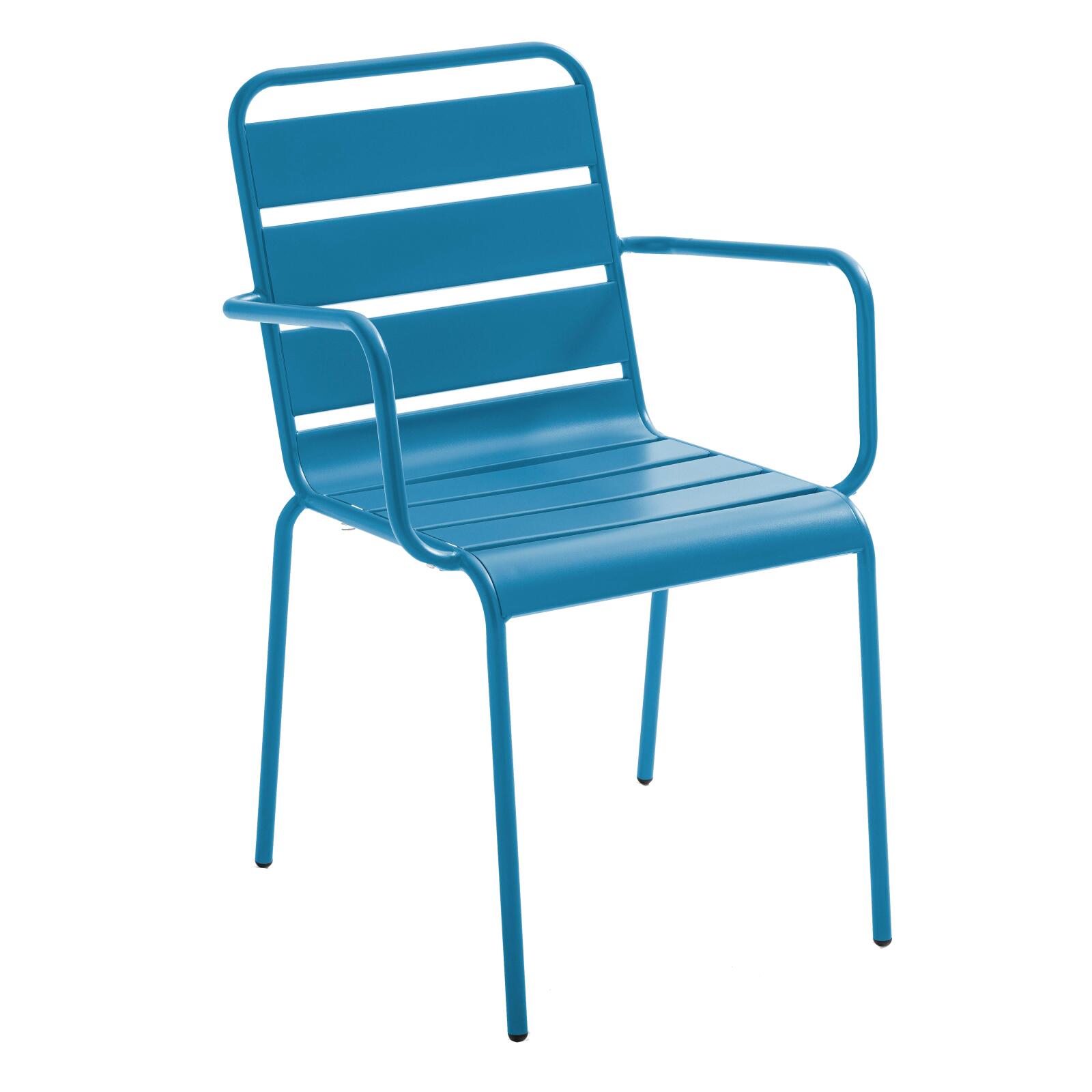 Table de terrasse de restaurant bistrot carrée inclinable en métal avec pied encastrable 70x70 cm et 2 chaises avec accoudoirs