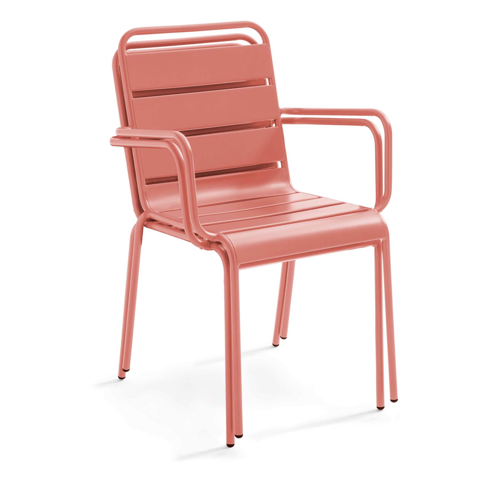 Table de terrasse de restaurant bistrot carrée inclinable en métal avec pied encastrable 70x70 cm et 2 chaises avec accoudoirs