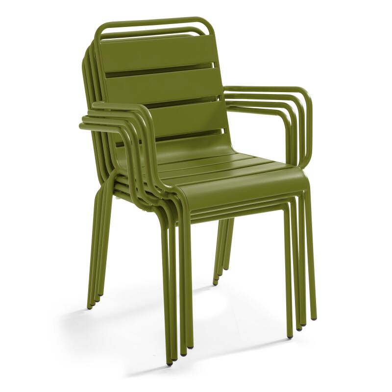 Table de terrasse de restaurant bistrot carrée inclinable en métal avec pied encastrable 70x70 cm et 2 chaises avec accoudoirs (7/9)