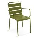 Table de terrasse de restaurant bistrot carrée inclinable en métal avec pied encastrable 70x70 cm et 2 chaises avec accoudoirs