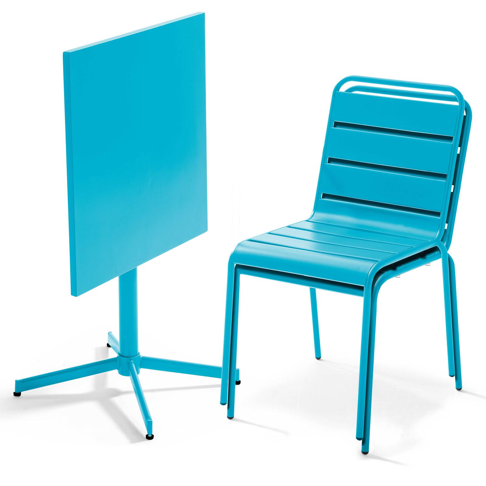 Table de terrasse de restaurant bistrot carrée inclinable en métal 70x70 cm et 2 chaises 