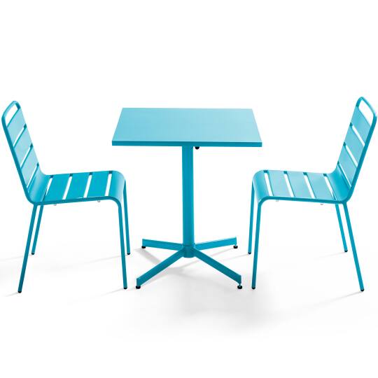 Table de terrasse de restaurant bistrot carrée inclinable en métal 70x70 cm et 2 chaises | Mobeventpro