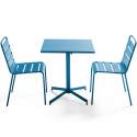 Table de terrasse de restaurant bistrot carrée inclinable en métal 70x70 cm et 2 chaises 