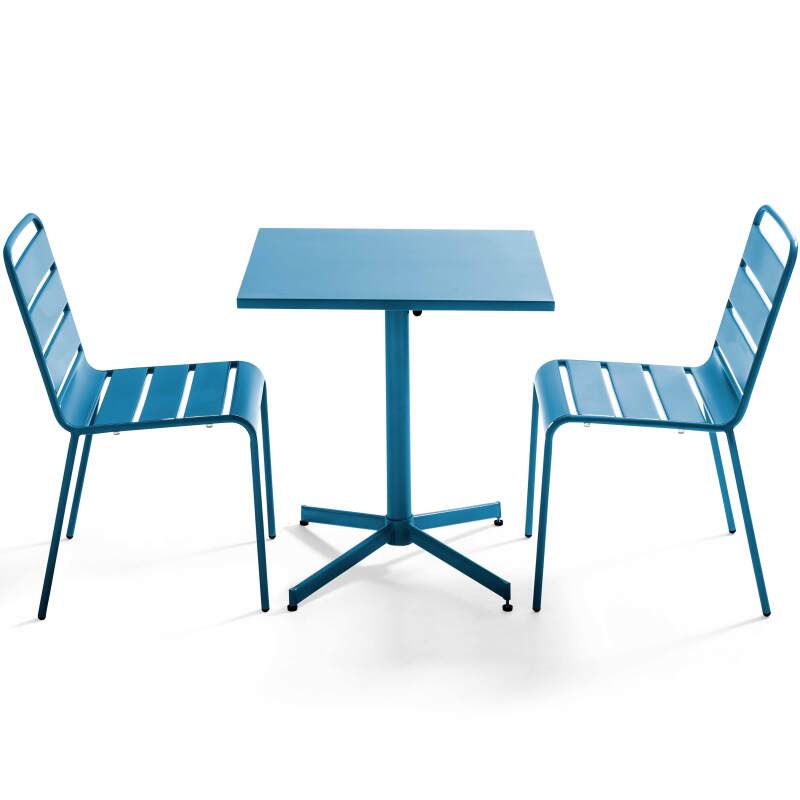 Table de terrasse de restaurant bistrot carrée inclinable en métal 70x70 cm et 2 chaises 