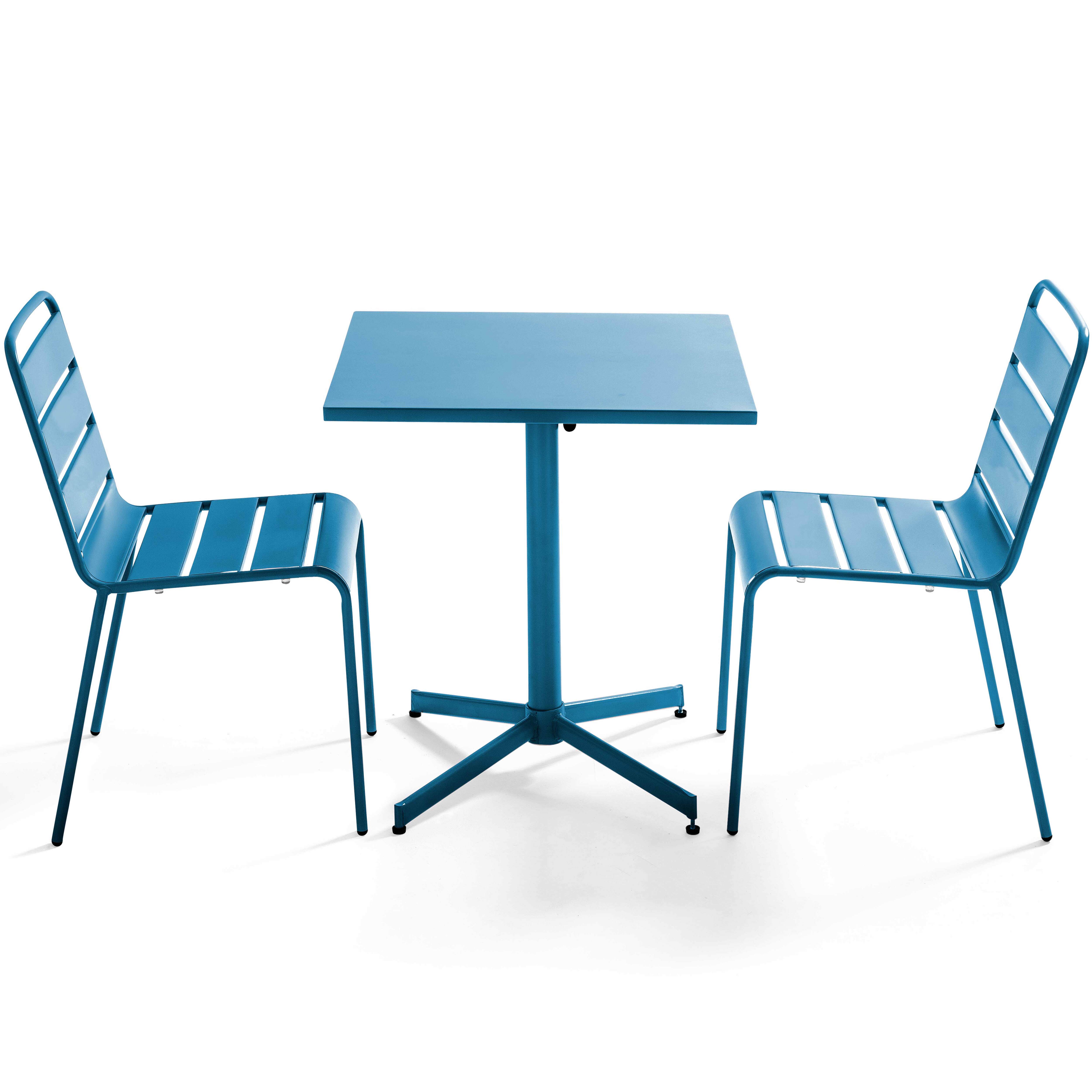 Table de terrasse de restaurant bistrot carrée inclinable en métal 70x70 cm et 2 chaises
