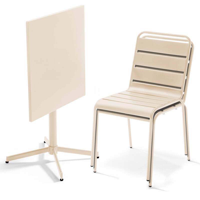 Table de terrasse de restaurant bistrot carrée inclinable en métal 70x70 cm et 2 chaises 