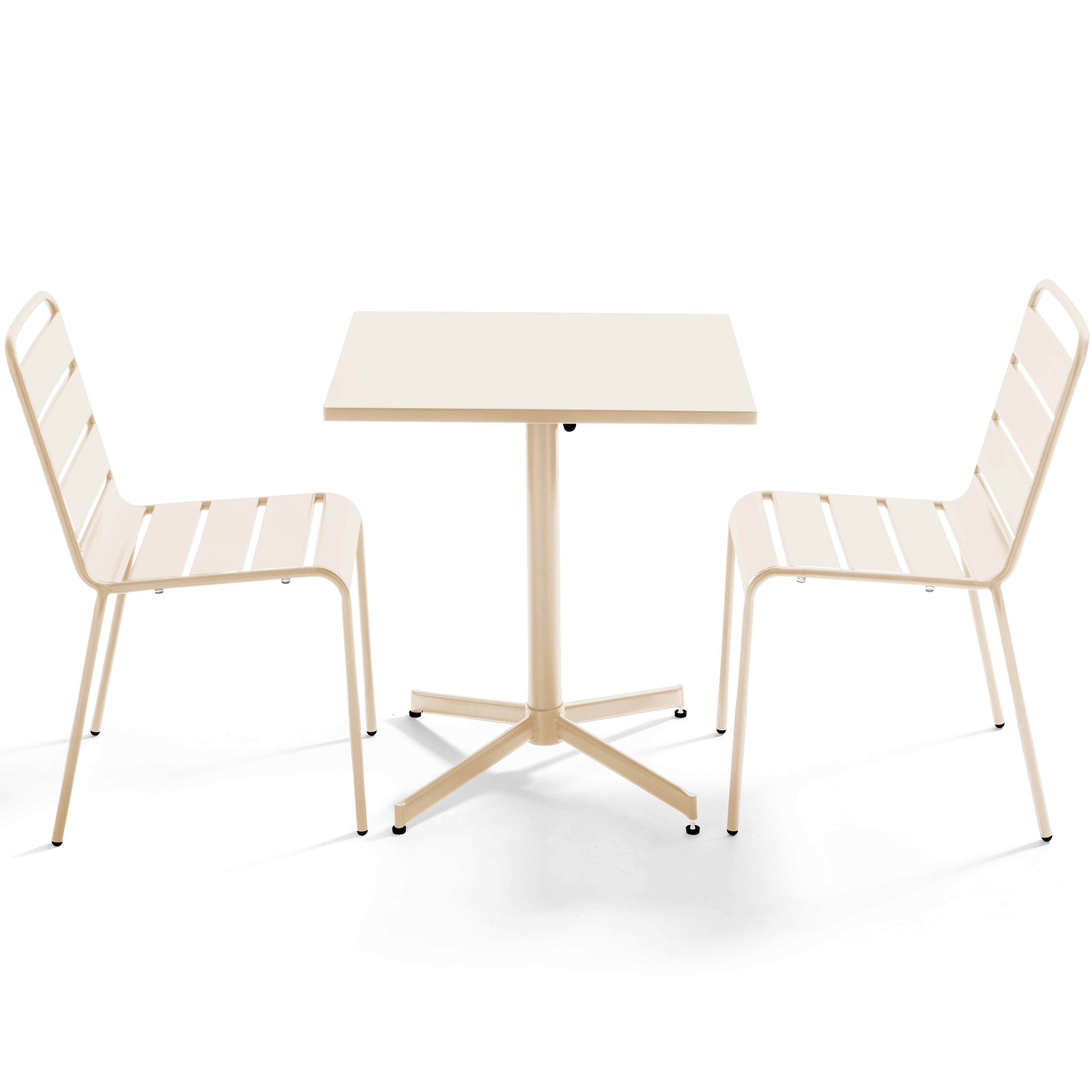 Table de terrasse de restaurant bistrot carrée inclinable en métal 70x70 cm et 2 chaises