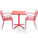 Table de terrasse de restaurant bistrot carrée inclinable en métal 70x70 cm et 2 chaises avec accoudoirs