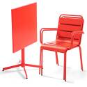 Table de terrasse de restaurant bistrot carrée inclinable en métal 70x70 cm et 2 chaises avec accoudoirs