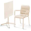 Table de terrasse de restaurant bistrot carrée inclinable en métal 70x70 cm et 2 chaises avec accoudoirs