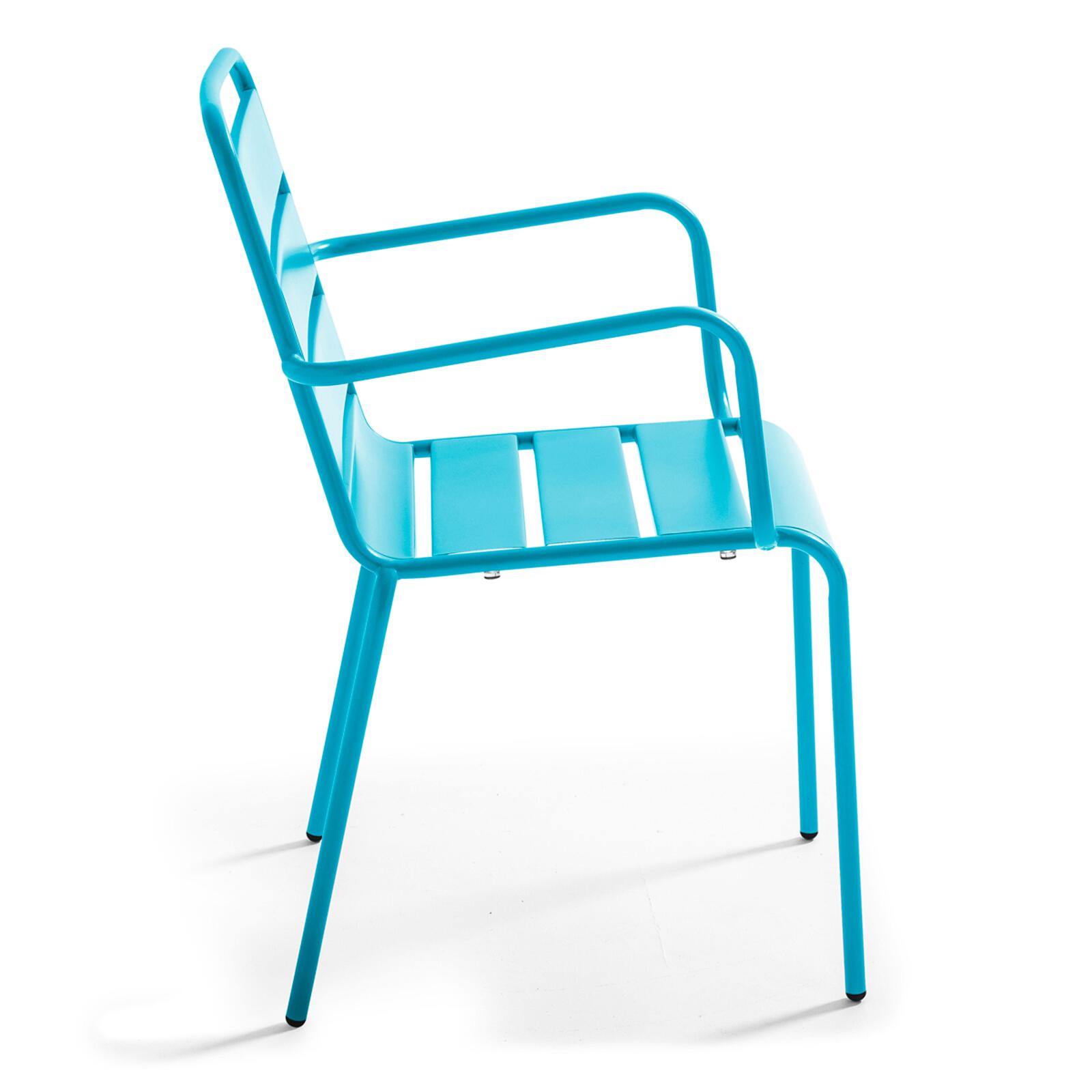 Table de terrasse de restaurant bistrot carrée inclinable en métal 70x70 cm et 2 chaises avec accoudoirs