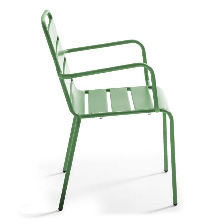 Table de terrasse de restaurant bistrot carrée inclinable en métal 70x70 cm et 2 chaises avec accoudoirs (8/9)