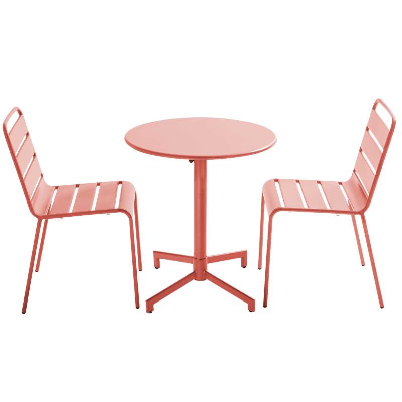 Table de terrasse bistrot ronde inclinable en métal Ø70 cm et 2 chaises