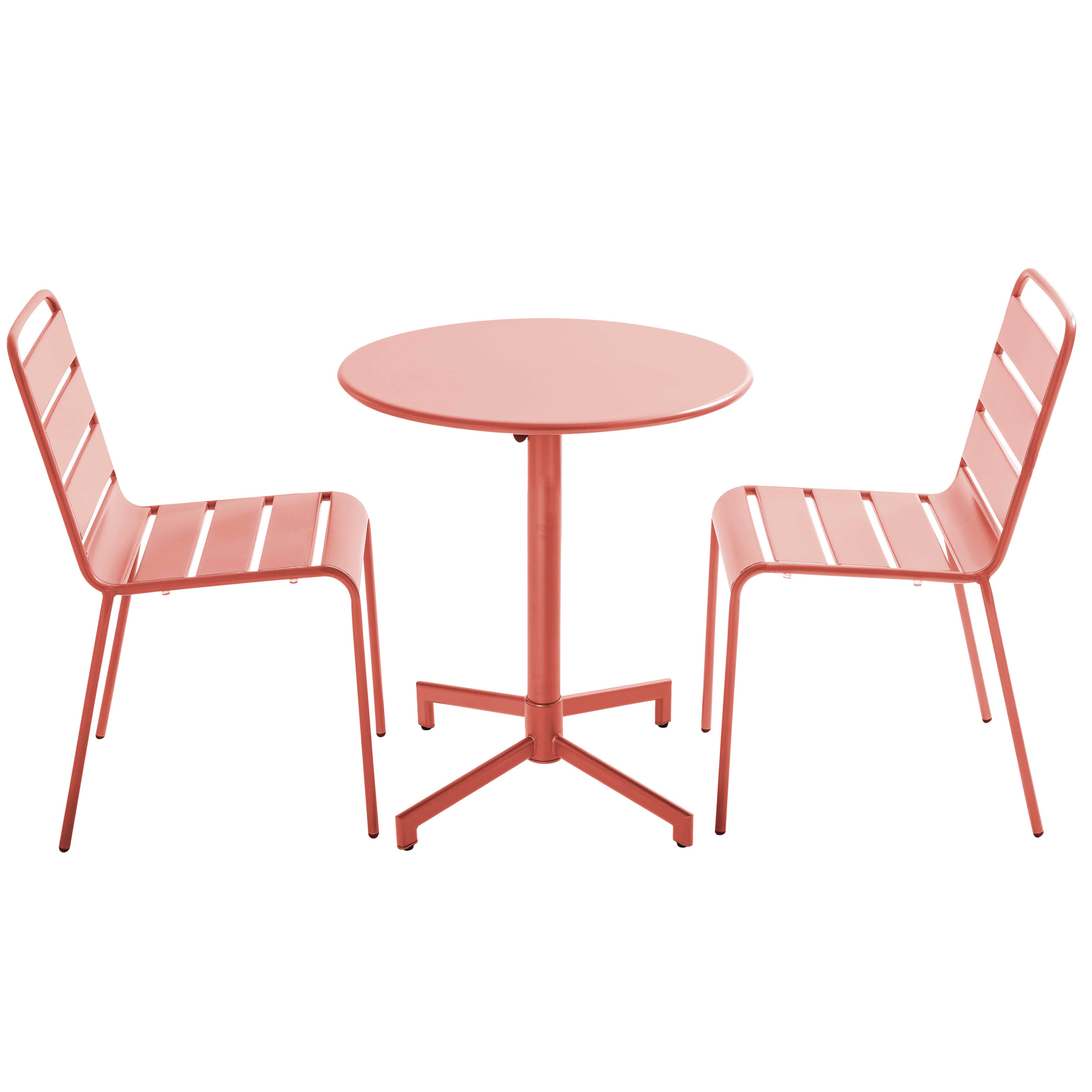 Table de terrasse de restaurant bistrot ronde inclinable en métal avec pied encastrable 70x70 cm et 2 chaises