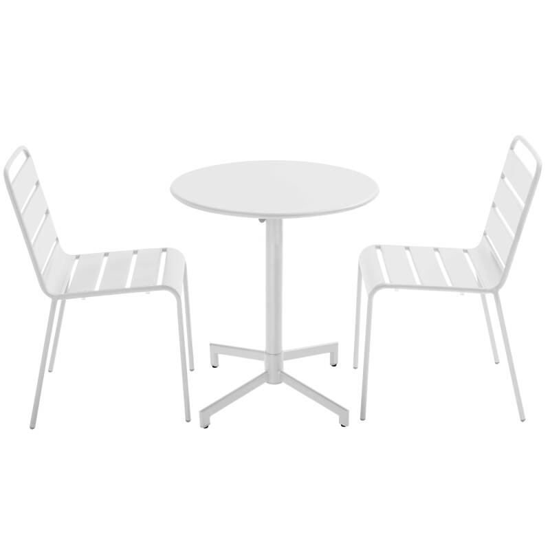 Table de terrasse bistrot ronde inclinable en métal Ø70 cm et 2 chaises