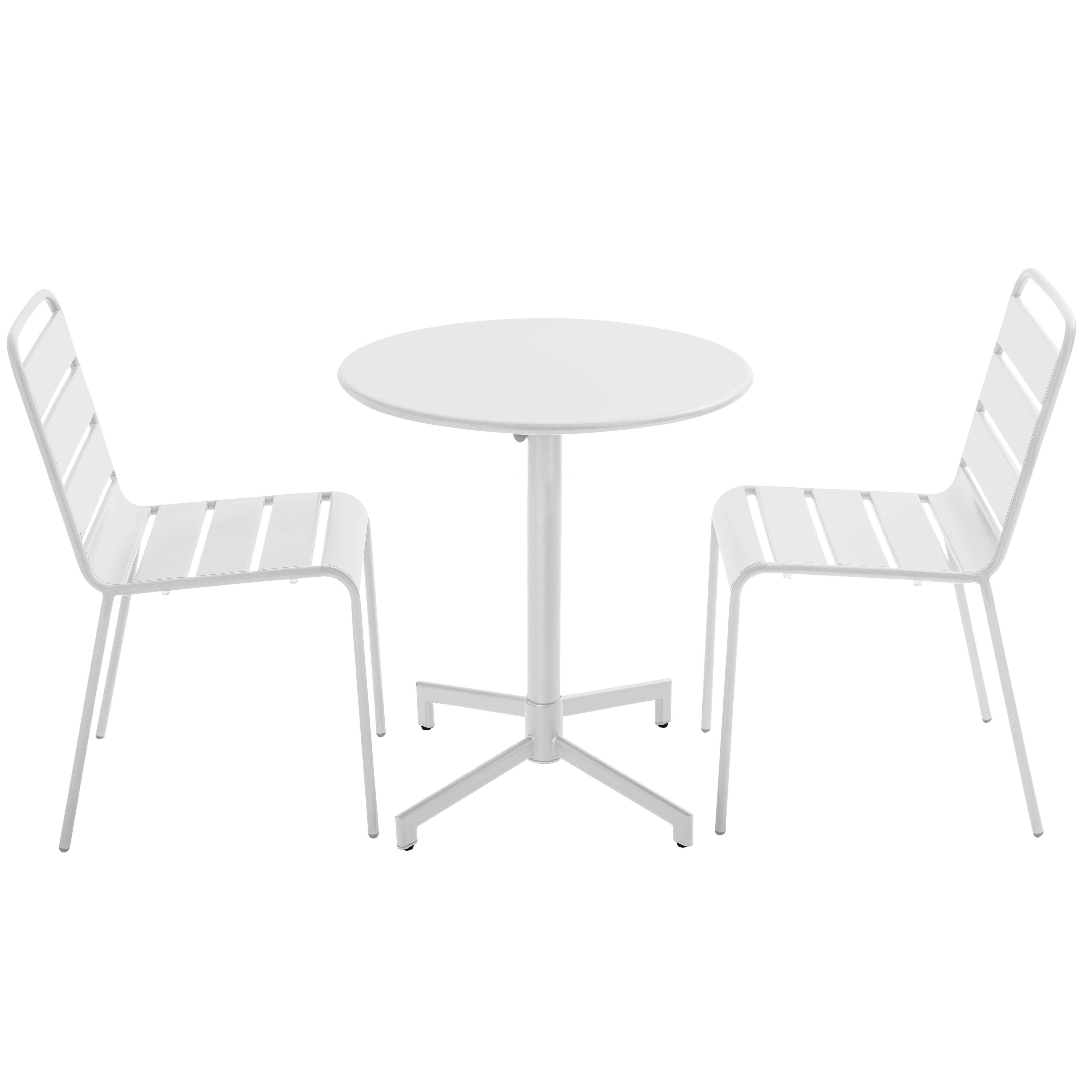 Table de terrasse de restaurant bistrot ronde inclinable en métal avec pied encastrable 70x70 cm et 2 chaises