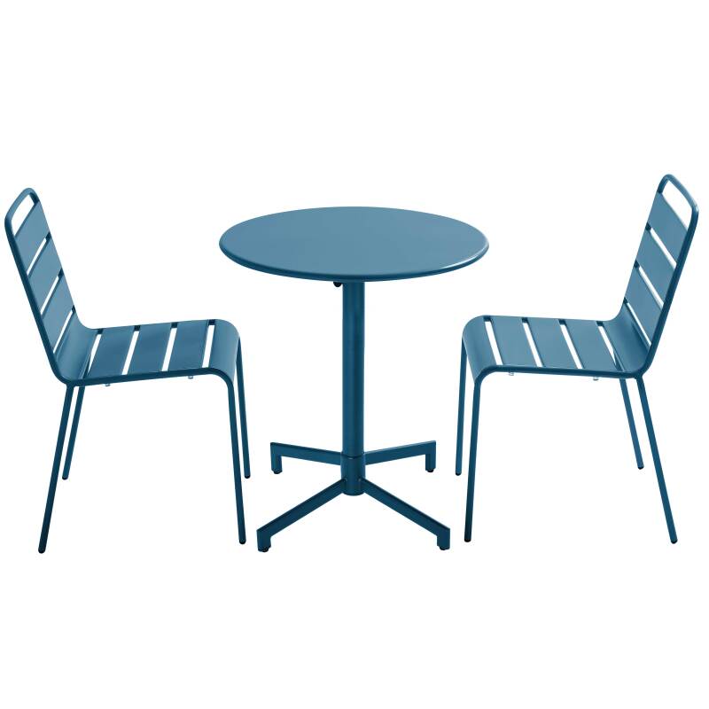 Table de terrasse bistrot ronde inclinable en métal Ø70 cm et 2 chaises