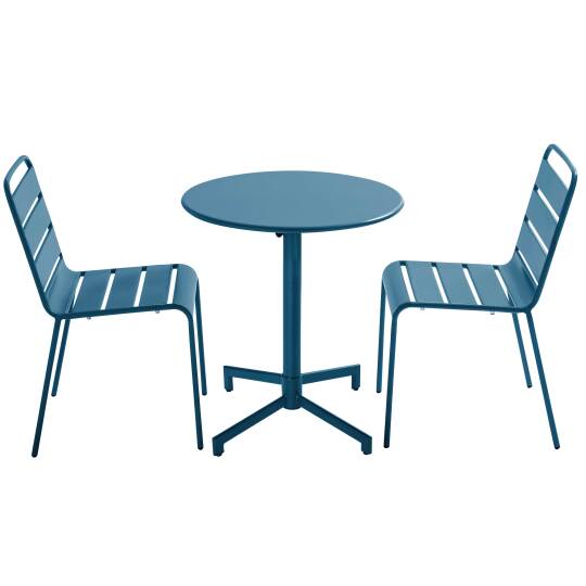 Table de terrasse de restaurant bistrot ronde inclinable en métal avec pied encastrable 70x70 cm et 2 chaises | Mobeventpro
