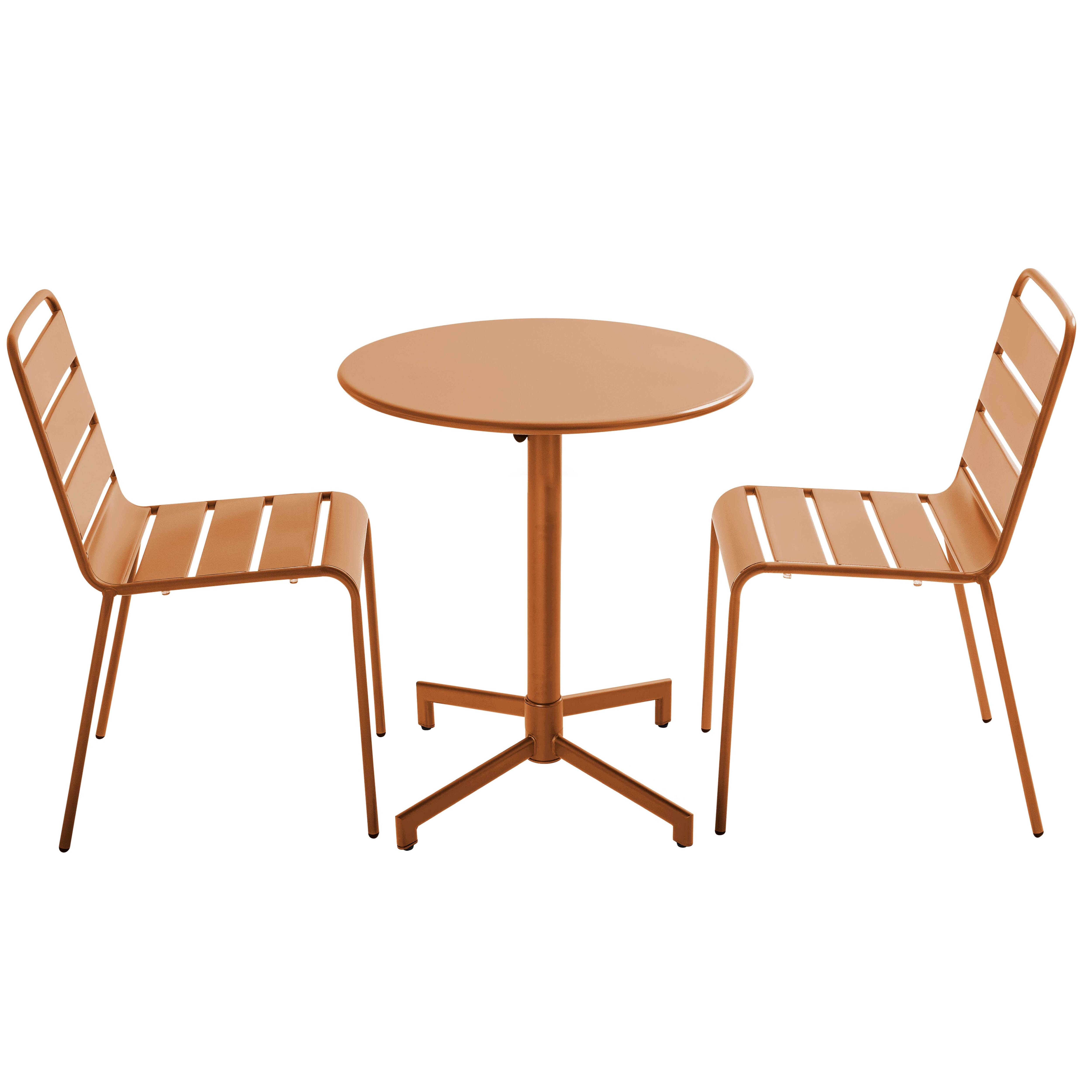 Table de terrasse de restaurant bistrot ronde inclinable en métal avec pied encastrable 70x70 cm et 2 chaises