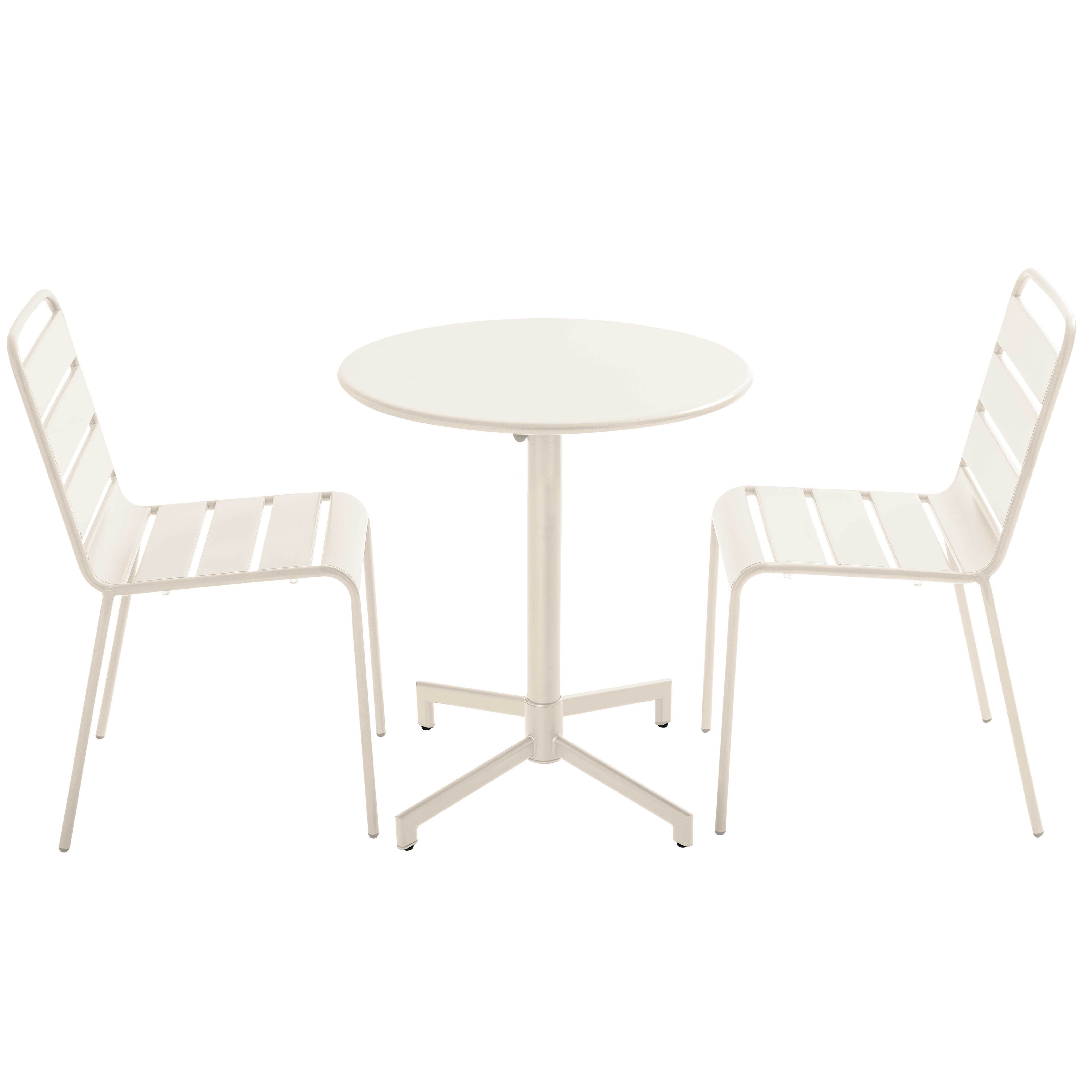 Table de terrasse de restaurant bistrot ronde inclinable en métal avec pied encastrable 70x70 cm et 2 chaises