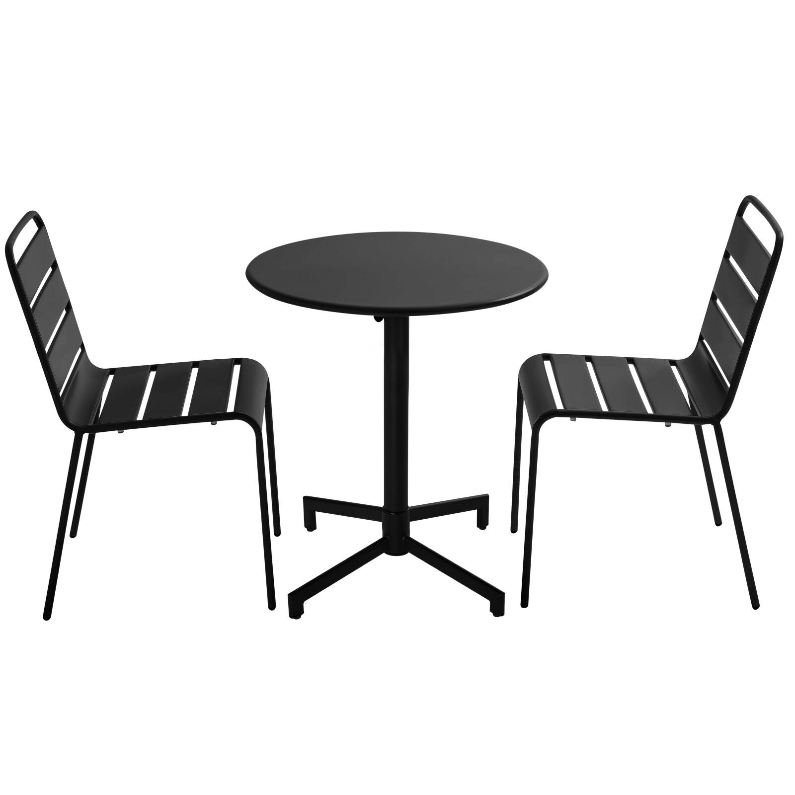 Table de terrasse bistrot ronde inclinable en métal Ø70 cm et 2 chaises