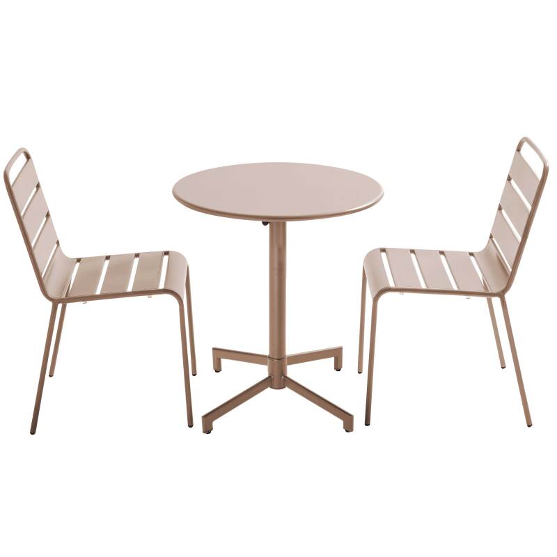 Table de terrasse bistrot ronde inclinable en métal Ø70 cm et 2 chaises