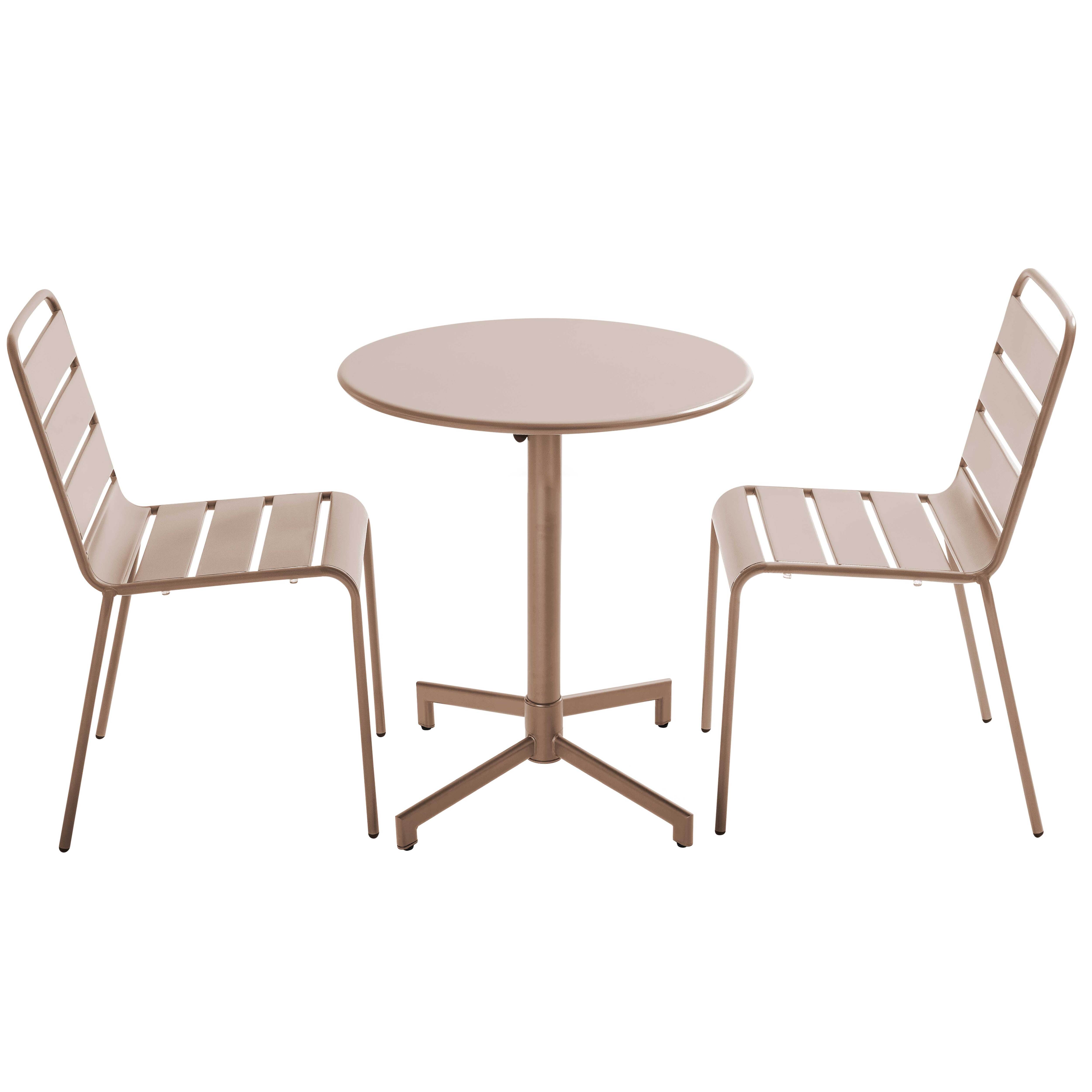 Table de terrasse de restaurant bistrot ronde inclinable en métal avec pied encastrable 70x70 cm et 2 chaises