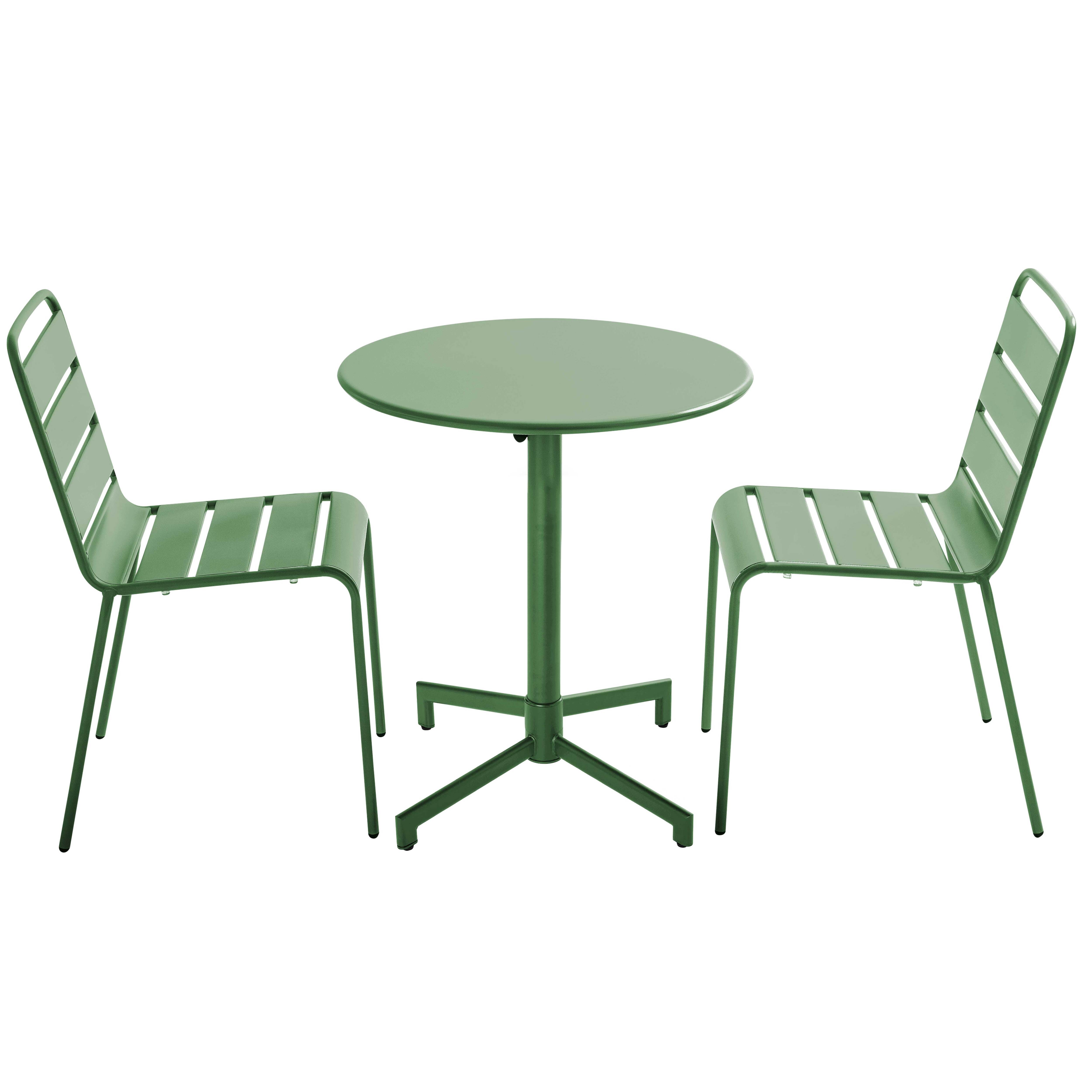 Table de terrasse de restaurant bistrot ronde inclinable en métal avec pied encastrable 70x70 cm et 2 chaises