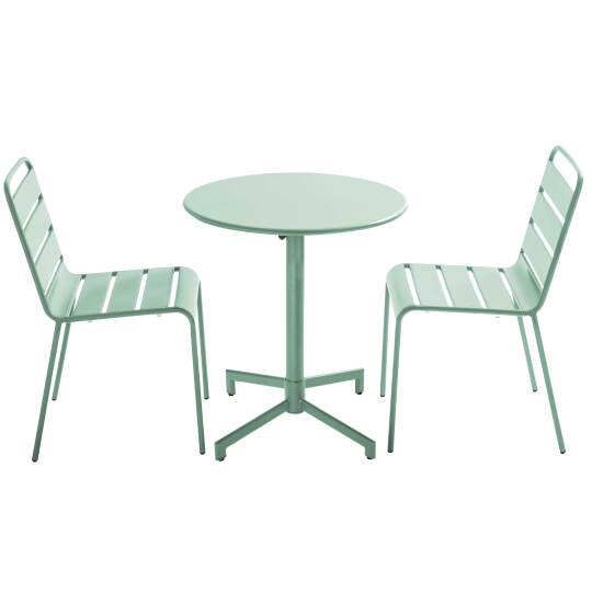 Table de terrasse de restaurant bistrot ronde inclinable en métal avec pied encastrable 70x70 cm et 2 chaises | Mobeventpro