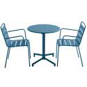 Table de terrasse bistrot ronde inclinable en métal avec pied encastrable 70x70 cm et 2 chaises avec accoudoirs