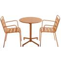 Table de terrasse bistrot ronde inclinable en métal avec pied encastrable 70x70 cm et 2 chaises avec accoudoirs