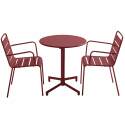Table de terrasse bistrot ronde inclinable en métal avec pied encastrable 70x70 cm et 2 chaises avec accoudoirs