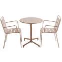 Table de terrasse bistrot ronde inclinable en métal avec pied encastrable 70x70 cm et 2 chaises avec accoudoirs