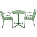 Table de terrasse bistrot ronde inclinable en métal avec pied encastrable 70x70 cm et 2 chaises avec accoudoirs