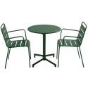 Table de terrasse bistrot ronde inclinable en métal avec pied encastrable 70x70 cm et 2 chaises avec accoudoirs