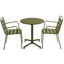 Table de terrasse bistrot ronde inclinable en métal avec pied encastrable 70x70 cm et 2 chaises avec accoudoirs