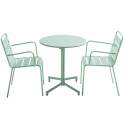 Table de terrasse bistrot ronde inclinable en métal avec pied encastrable 70x70 cm et 2 chaises avec accoudoirs