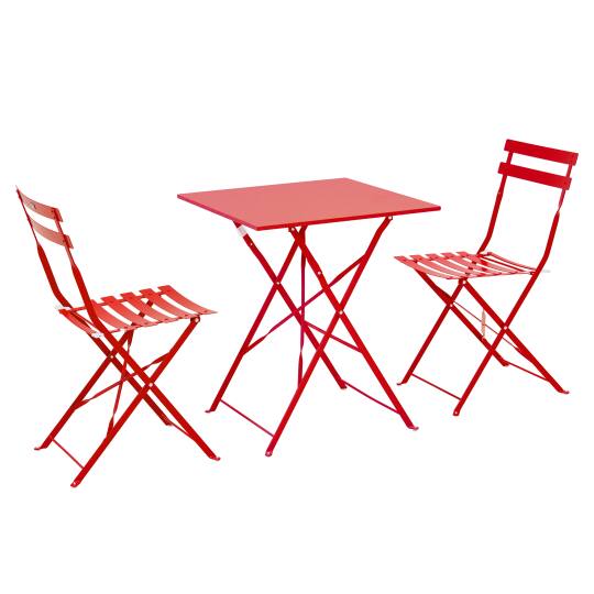 Table de terrasse bistrot carrée pliante en métal 60x60 cm et 2 chaises pliantes
